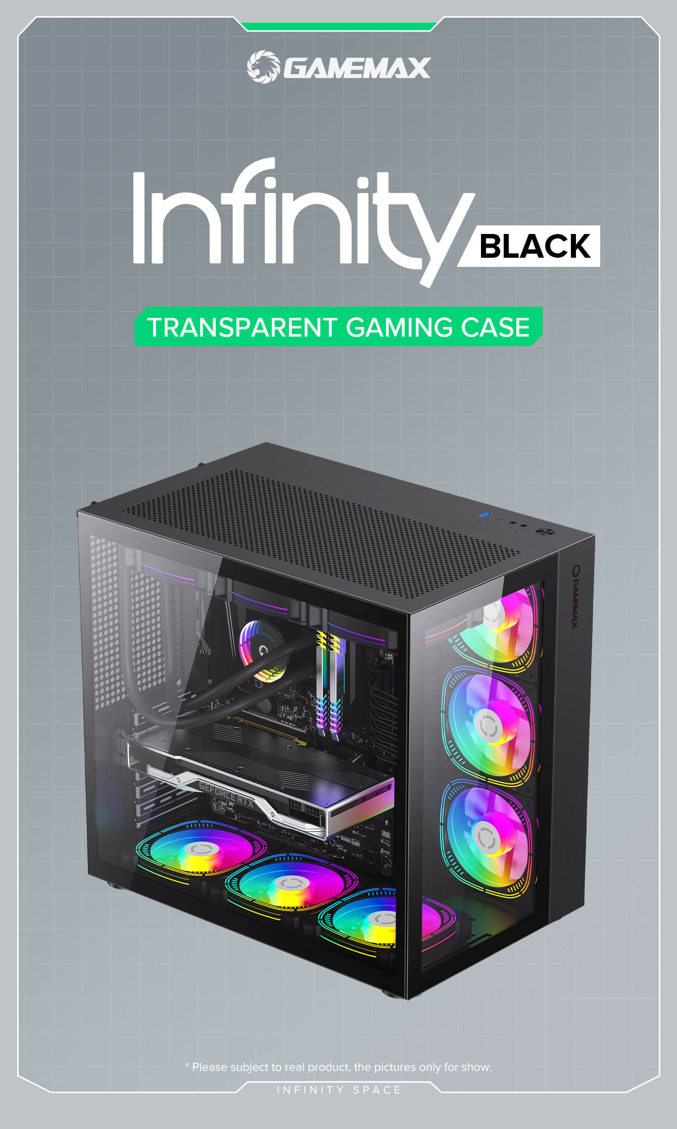 GameMax Infinity Mid-Tower Tempered Glass Gaming Case - Black