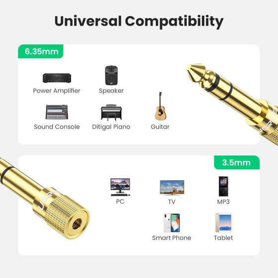 UGREEN 3.5mm MALE TO 6.5mm JACK ADAPTER